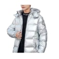 Miniatyrbilde 4 av 8: Vinterjakke for menn, kort, skinnende, med stand-up krage, vanntett, med hette, sølv silver M