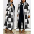 Miniatyrbild 2 av 4: Damkavaj i Plus Size med Färgblock och Geometrisk Tryck, Långärmad, Öppen Fram, Casual