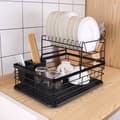 2-Tier Dish Drying Rack Kitchen Countertop Bowls Cups Storage Organizer with Drainboard and Cutlery Holder - Black Black