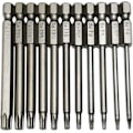 Miniatyrbilde 1 av 4: Sikkerhets Torx Bits 11 stk 1/4 tomme Hex Drive T6 T7 T8 T9 T10 T15 T20 T25 T27 T30 T40 3 tommer Lengde S2 Stål Skrutrekker Bor Bit Sett (11 stk 75mm)