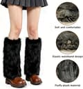 Miniatyrbillede 3 af 7: Faux Fur Benvarmere One Size, Fluffy Manchetter til Kvinder, Varmt Y2K Vintertilbehør, Sort