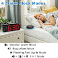 Miniatyrbild 3 av 5: Högljudd väckarklocka för vuxna som sover tungt, dubbel väckarklocka med sängvibrator, för sovrum, 6,5 tum stor display med dimmer_xx