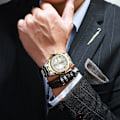 Miniatyrbillede 2 af 3: Herre Analog Quartz Ure To Tone Rustfrit Stål Casual Business Lysende Dato Vandtæt Ur til Mænd
