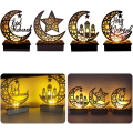 Miniatyrbillede 6 af 6: Træ LED lampe Ramadan dekoration Halvmåne stjernelys Muslim Islam Eid
