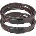 Miniatyrbillede 1 af 5: Vintage Fashion Armbånd, Retro Læder Flettet Armbånd, Messer for Venner Rejse Souvenirs Familie (Brun Læder Sort Spænde)