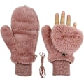 Miniatyrbilde 1 av 7: Vinterhansker for kvinner, myke og fluffy, vindtette fleece-hansker med varm vott-deksel for jenter pink