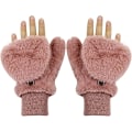Miniatyrbillede 6 af 7: Vinterluffer til kvinder - Bløde, fluffy handsker med vindtæt fleece og varm lufferdækning til piger pink