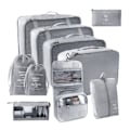 Miniatyrbilde 1 av 10: 9 stk/11 stk Reiseoppbevaringssett i ensfarget stoff Bærbar koffert Klærpakkepose for reise Grey 10 pcs