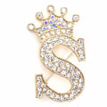 Miniatyrbillede 1 af 8: Modekrone 26 Initialer A til Z Krystal Rhinestone Broche Gold-S