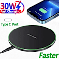 Miniatyrbillede 2 af 7: 30W Hurtig Trådløs Oplader til iPhone 15 14 13 12 X Pro Max 8 Samsung Galaxy S23 Xiaomi Trådløs Opladningsstation Oplader Black with Cable