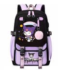 Large Capacity Travel Backpack with USB Charging - Trendy School Bag for Students with Laptop Compartment Black Purple 2