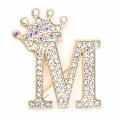 Miniatyrbillede 1 af 8: Modekrone 26 Initialer A til Z Krystal Rhinestone Broche Gold-M