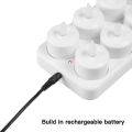 Miniatyrbillede 1 af 4: Flammeløse stearinlys - 12 genopladelige LED-flimrende telys + 12 frostede kopper - Leveres med opladningsbase, ingen batterier nødvendig