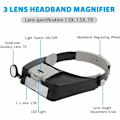Miniatyrbilde 4 av 5: Hodebånd LED Forstørrelsesglass Hodelykt Smykkeforstørrelsesglass Loupe 1.5X 3 X 8.5X 10X