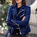 Miniatyrbild 3 av 5: Solid Höst Dam Cykeljacka Konstläder Ytterkläder Dragkedja Outfit Vår Höst Kvinnlig Mode Kort Tunn Damjacka Kappa Snabb Stil B Marinblå Style B Navy M
