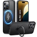 Miniatyrbild 1 av 4: Fodral för iPhone 16 Pro Max, hårt stötsäkert skydd med roterande magnetisk ringhållare - svart