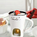 Miniatyrbild 4 av 5: Chokladfondue Mugg Kaffekopp Chokladsmältningsmugg med Gaffel Fonduegryta Värmare Mugg Godis Varm Gryta för Godis Ost Matlagning Dessert white