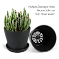 Miniatyrbillede 3 af 3: 8-pak 10 cm Blomsterpotter med Huller, Små Kaktuspotter, Runde Plastpotter, Blomsterpotte med Underkop til Kontor Altan Black