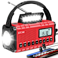 Pikkukuva 2 / 7: 10000mAh Vedenpitävä Hätäradio Kannettava Aurinkoenergialla Toimiva Käsikampi Säävaroitusratiolla AM/FM Taskulampulla Lukuvalolla SOS-hälytyksellä Black