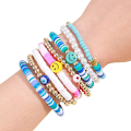 Miniatyrbillede 4 af 5: Surfer Armbåndssæt, Farverigt Hvidguld Smil Hjerte Stjerne Onde Øje Perle Polymer Ler Perle Stackable Charm Y2K Æstetisk Sommer Strand Smykker