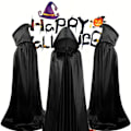 Miniatyrbillede 1 af 4: Halloween Kappe til Døden, Vampyr, Hexe, Kostume til Fest, Voksne og Børn, Sort Kappe