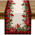 Miniatyrbillede 1 af 4: Julebordløber med Kardinal, Buffalo Plaid Tjek, Julestjerne, Kristtorn, Jul, Vinter, Hjemmedekoration (33×275cm) 13" x 108" size