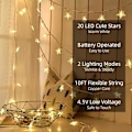 Miniatyrbillede 2 af 9: Stjerneformet Lysstreng 10 ft 20 LED Feelyse Batteridrevet Vandafvisende Indendørs Til Soveværelse Fest Bryllup Juletræ Dekorationer (Varmt Hvidt)