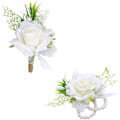 Miniatyrbilde 1 av 6: Hvitt Corsage og Knappehullsblomst Sett Kunstig Rose Blomst Håndleddsblomster