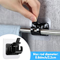 Miniatyrbilde 4 av 5: 6 stk gardinstangbraketter, selvklebende gardinstangbrakett spikerfri justerbar stangbrakettholder, gardinstangbrakett for veggfester (svart)