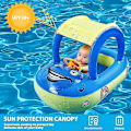 Miniatyrbild 2 av 5: Uppblåsbar Baby Pool Float med Solskydd, Bilformad Badbåt för Spädbarn Småbarn Barn