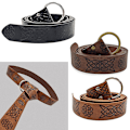 Miniatyrbillede 5 af 5: Middelalderlig præget Viking Vegvisir PU læder O-ring bælte Retro renæssance ridder spænder bælte læder talje
