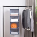 Miniatyrbilde 3 av 5: Hengende hylle garderobe, 4 roms høy kvalitet bomull hengende camping garderobe arrangør med jernramme arrangør lagringssystem, grå