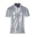 Glittrig paljett pikétröja för män, kortärmad, nedvikt krage, glittrande, silver silver Silver 3XL