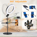 Miniatyrbillede 4 af 5: Selfie Ring Light med stativ og telefonholder, 10\" Overhead LED