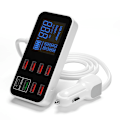Miniatyrbilde 1 av 2: A9S Rask Bil Lader 8 Porter Multi USB LCD Skjerm Telefon Lader 12V USB Hub for Telefon Tablet DVR, Svart