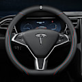 Miniatyrbild 1 av 5: Passar Tesla Model 3/Y/Model X/S rattöverdrag - Tesla special D-form (tvåfärgad linje) med logotyp - 36cm/1st