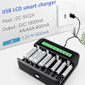 Miniatyrbild 4 av 5: Universell LCD-batteriladdare - 8 fack Aa /aaa /c /d batteriladdare för uppladdningsbara batterier med 2a USB-port, typ C-ingång, snabb Aa /aaa batteriladdare