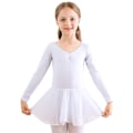Miniatyrbilde 1 av 6: Jente Ballerina Langarms Leotard Dans Tutu Kjole Hvit White 140 cm