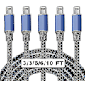 Miniatyrbild 1 av 4: 5-pack nylonflätad iPhone-laddare Lightning-kabel snabbladdning