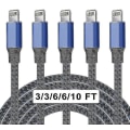 Miniatyrbilde 1 av 4: 5-pak nylonflettet iPhone-lader lynkabel hurtiglading