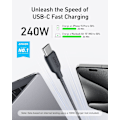 Pikkukuva 2 / 6: USB-C-kaapeli, 240W Bio-Punottu Type C Nopea Latauskaapeli iPhone 16/16 Pro, MacBook Pro 2020, iPad Pro ja Muille (USB 2.0, 6FT, Phantom Black)