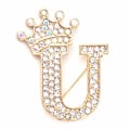 Miniatyrbillede 1 af 8: Modekrone 26 Initialer A til Z Krystal Rhinestone Broche Gold-U