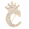 Miniatyrbillede 1 af 8: Modekrone 26 Initialer A til Z Krystal Rhinestone Broche Gold-C