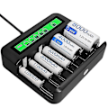 Miniatyrbild 1 av 5: Universell LCD-batteriladdare - 8 fack Aa /aaa /c /d batteriladdare för uppladdningsbara batterier med 2a USB-port, typ C-ingång, snabb Aa /aaa batteriladdare