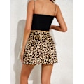 Miniatyrbilde 3 av 8: AVEKI Kvinners Leopard Print Høy Midje Lagdelt Sateng Kort Skjørt, Gul - Leopard, S