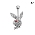 Miniatyrbild 8 av 8: 1 st Bunny Dangle Belly Ring Paved CZ Gems Kirurgiskt stål Pierc A2