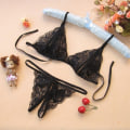 Miniatyrbild 1 av 5: Damspets-BH G-String Set Bralette Underkläder Sovkläder Black