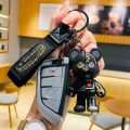 Miniatyrbild 3 av 8: Robot Mekanisk Bear Nyckelring Läder Nyckelring för män kvinnor Black