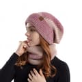 Vinter tvåfärgad mössa dam förtjockad varmt öron skydd ullmössa plus sammet scarf tvådelad stickad mössa