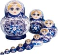 Ryska Matryoshka Dockor, 10 Delar, Handgjorda, Gåvor, Leksaker (Blå)